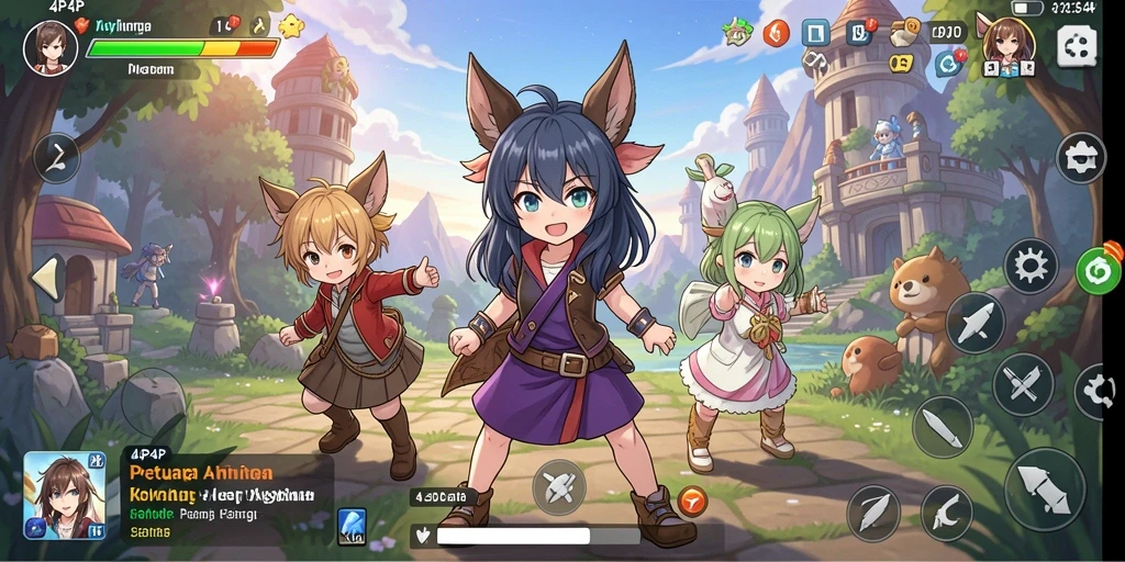 Tampilan gameplay seru dengan karakter anime favorit.