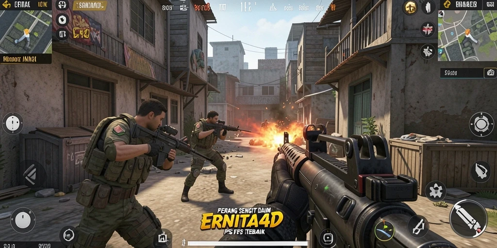 Screenshot gameplay <strong>ERNITA4D</strong> yang menunjukkan aksi tembak-menembak yang intens.