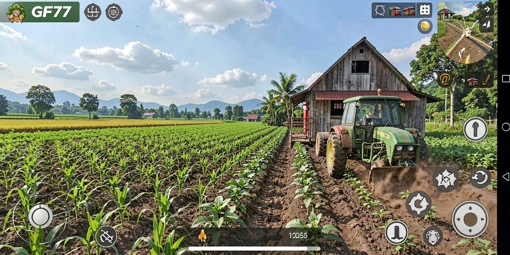 Screenshot gameplay GF777 yang menampilkan aktivitas bertani yang seru.