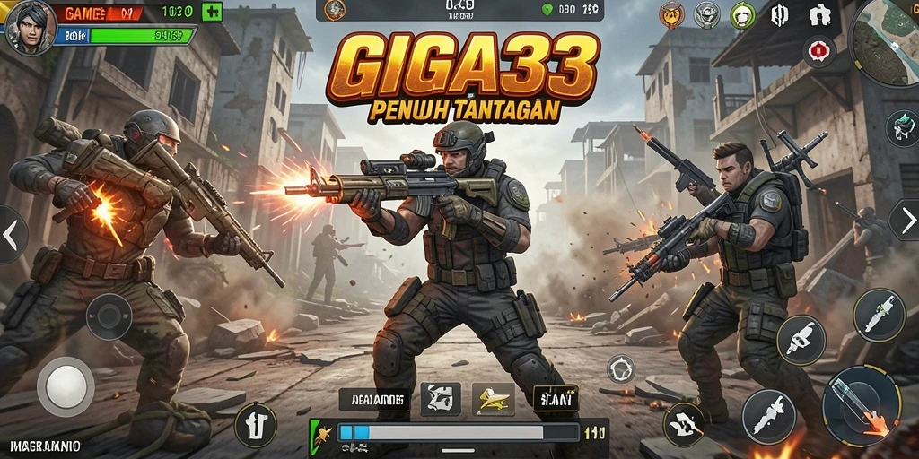 Tangkapan layar utama GIGA33 menampilkan aksi bertempur yang seru dan menegangkan.