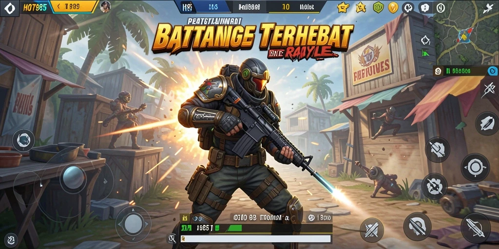 Gameplay Battle Royale seru dalam HOT985 dengan aksi mendebarkan.