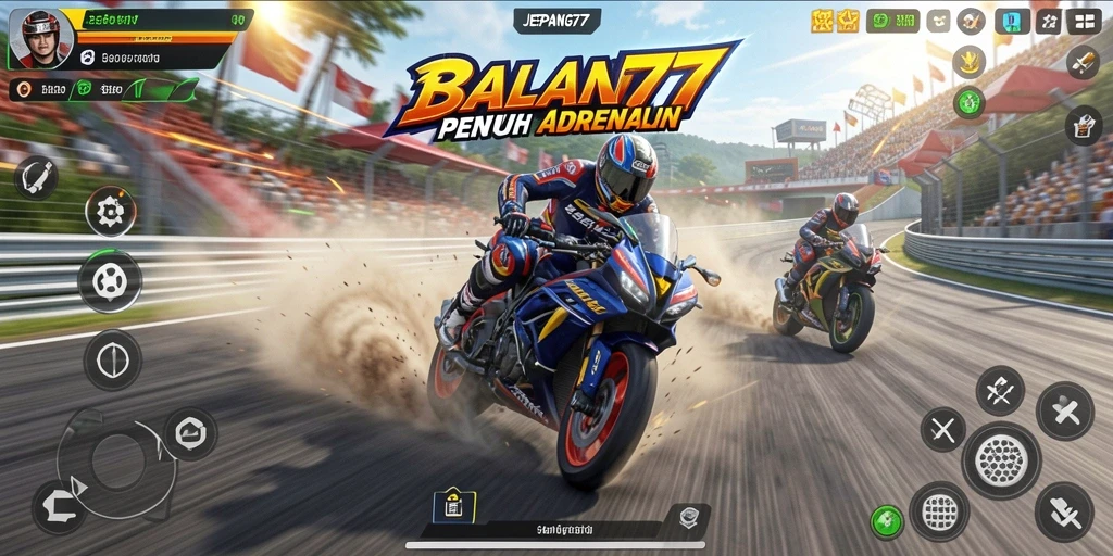 Screenshot gameplay JEPANG77 yang penuh aksi balapan motor.