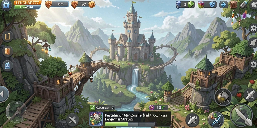 Tampilan gameplay menara pertahanan dalam LENGKAP777 yang intens.