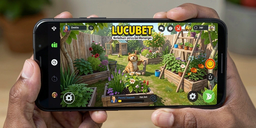 Tampilan gameplay seru di LUCUBET dengan aktivitas berkebun.