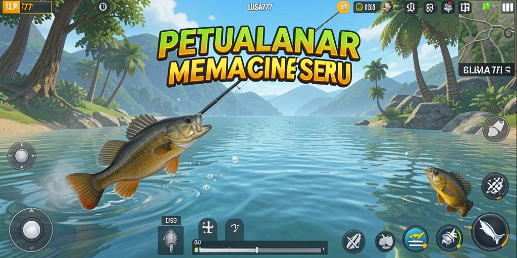 Screenshot gameplay LUSA777 menampilkan aktivitas memancing yang seru dan interaktif.