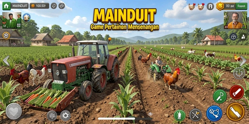 Screenshot gameplay <strong>MAINDUIT</strong> menampilkan aktivitas bertani yang seru.