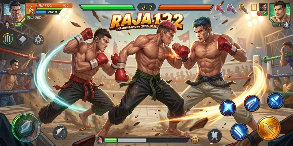 Gambaran gameplay pertarungan seru dan karakter beragam di RAJA132.