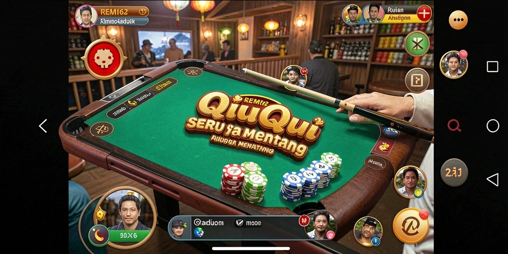 Screenshot REMI62 menampilkan aksi permainan QiuQiu yang mendebarkan.