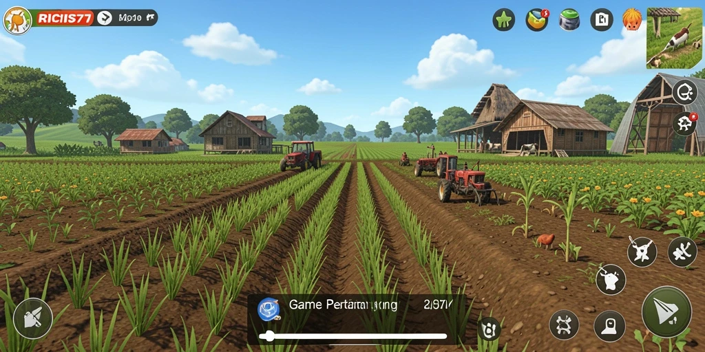 Tampilan gameplay RICIS77 dengan aktivitas bertani yang interaktif.
