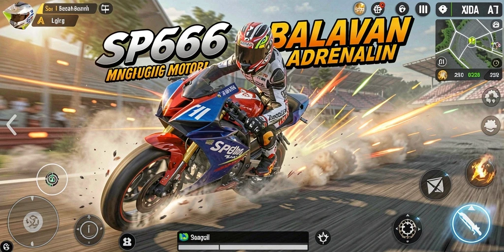 Gameplay seru dalam SP666 dengan motor balap cepat.