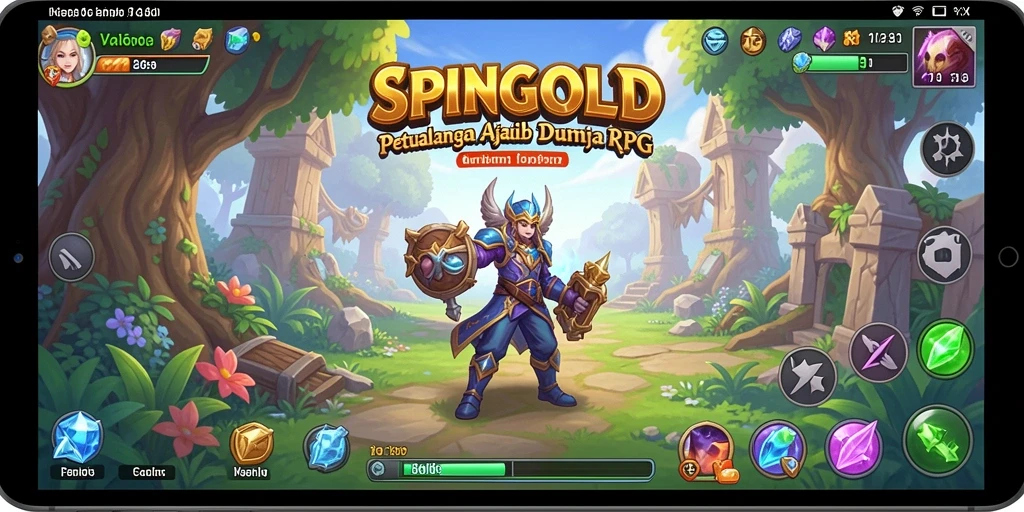 Tampilan gameplay RPG menakjubkan dari SPINGOLD dengan aksi dan karakter menarik.