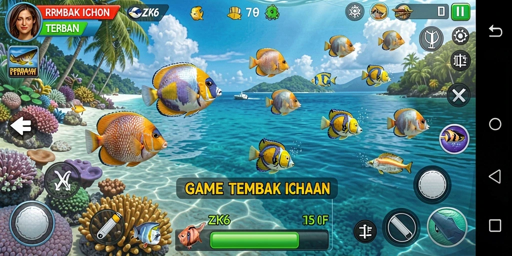 Screenshot gameplay ZK6 menampilkan aksi tembak ikan yang seru dan menantang.